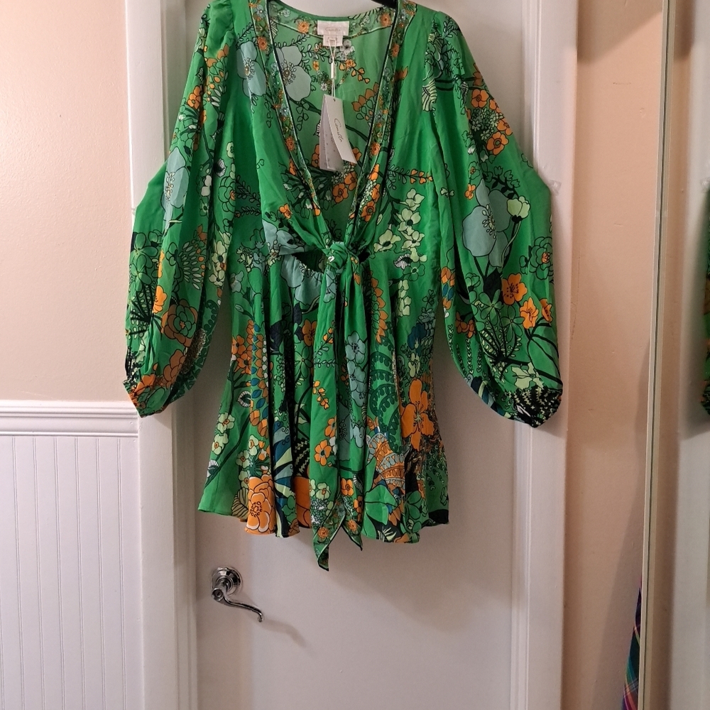 Camilla NWT Good Vib Ies Generation Short Wrap Tie  Floral Mini Dress  SzL